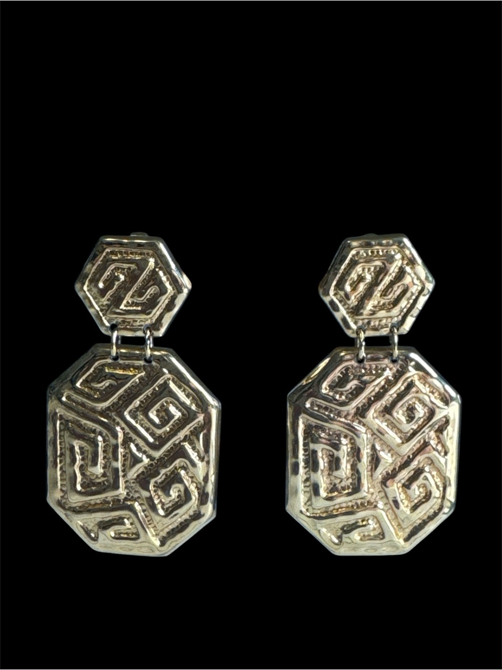 Gold-Tone Geometric Drop Clip On Eartings